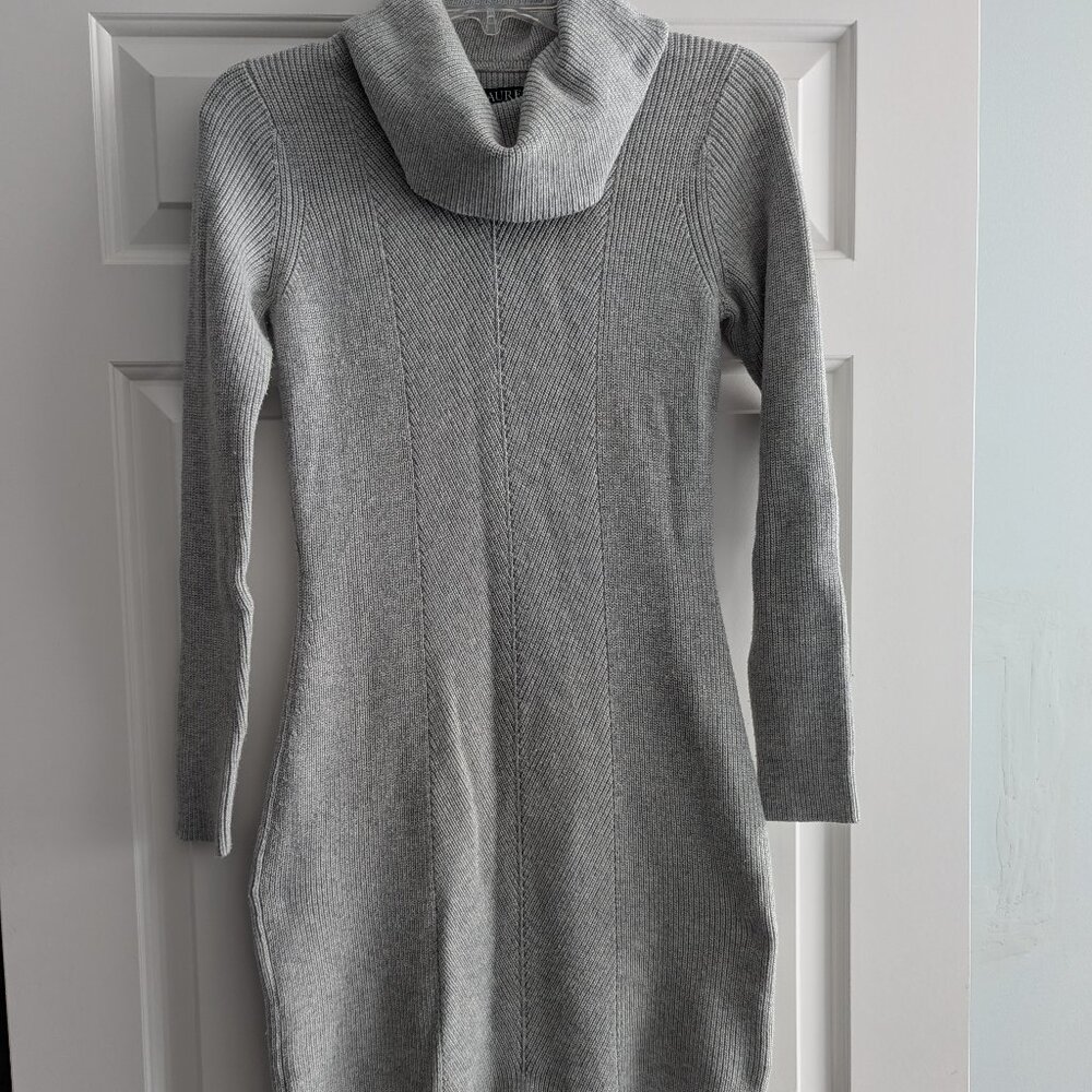Ralph Lauren Cowl Neck long sleeve Sweater Dress  - Petite Medium - Gray